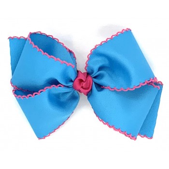 Blue (Turquoise) / Shocking Pink Pico Stitch Bow - 6 Inch
